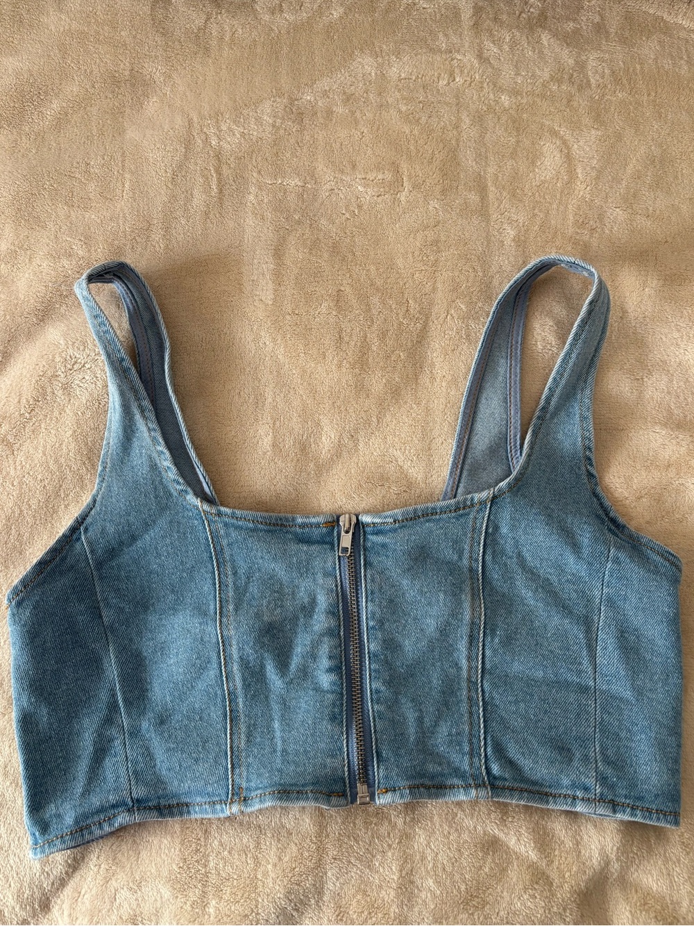 Forever 21 Light Blue Denim Super Cropped Zip-Front Tank